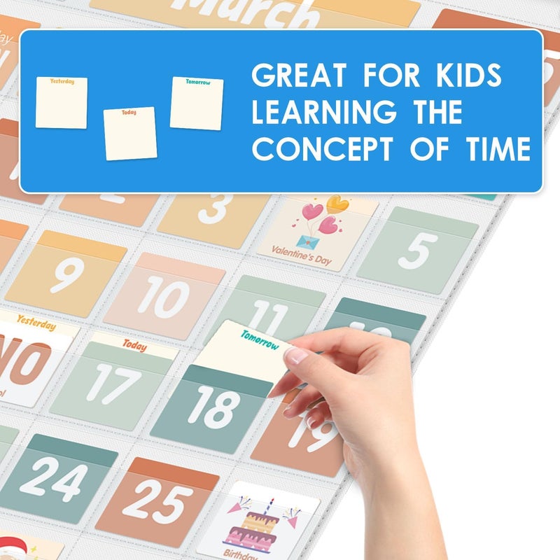 Jenlan Large Calendar Pocket Chart, Calendar Learning Classroom Calendar Pocket Chart with 115 Cards for Classroom Calendar and Weather Pocket Chart for Home Kindergarten Learning(White) - Image 4